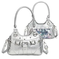 [ハルジオ] 痛バに見えない 痛バッグ ショルダー 痛バ 小さめ 痛バック ミニ ショルダーバッグ ハンドバッグ トートバッグ レディース バッグ 2WAY 地雷系 ゴスロリ Y2K 推し活バッグ 可愛い 肩掛け トート 鞄 黒 銀色 推し活 推 [シルバー]