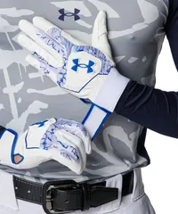 アンダーアーマー UNDER ARMOUR 野球 ソフトボール UA CLEAN UP BATTING GLOVES UAクリーンアップ バッティンググローブ メンズ 両手用 ウォッシャブル 部活 クラブ  60013 100 WHITE/TEAMROYAL