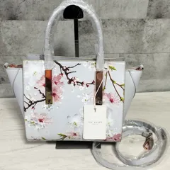 【未使用品】TED BAKER LONDON 2way 花柄 ショルダーバック ハンドバック ライトグレー フラワー 桜 ピンクゴールド 金具のサムネイル