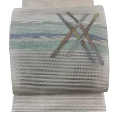 名古屋帯 秀品 トンネル仕立て 幾何学 金銀糸 ベージュ 正絹 【中古】