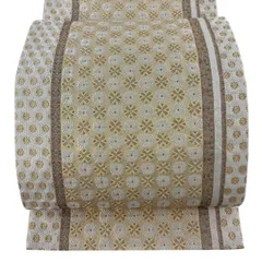 【美品】 袋帯 名品 花 亀甲 金銀糸 箔 灰白 六通 正絹 【中古】