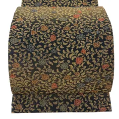平和屋着物●紋屋井関　御寮織　両面　全通柄袋帯　市松草花文　金糸　正絹　逸品　DABB4475ps 平和屋着物○極上 紋屋井関 御寮織 六通柄袋帯 花唐草 金銀糸 逸品