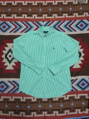 ポロ ラルフローレン ストライプ シャツ グリーン Q-Rタブ