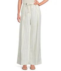 ヒューゴボス レディース ボトムス カジュアルパンツ ワイドレッグ プリーツ リネン BOSS by Hugo Boss Coordinating Tiana Linen Blend Pinstripのサムネイル