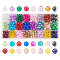 【在庫処分】アクセサリーパーツ レジン カラフル 封入 透明 手作り用品 クラックビーズ DIY用 ラウンド 材料 ブレスレット 24色 ネックレス ガラスビーズ約600個 ジュェリー 8mm 手芸用品 PandaHall ハンドメイド