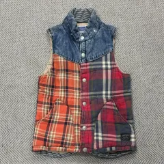 CUBE SUGAR デニム チェック ベスト v0365