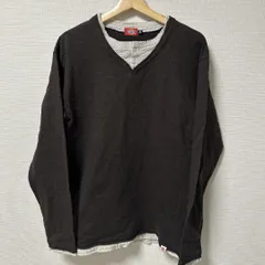 (^w^)b Dickies ディッキーズ 長袖カットソー フェイクレイヤード ドロップショルダー ヘンリーネック タウンユース プルオーバー カジュアル コットン100% チャコールブラウン オフホワイト メンズ サイズ M OM11445HGのサムネイル