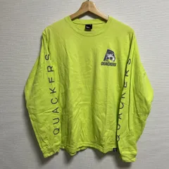(^w^)b B ONE SOUL ビーワンソウル 長袖カットソー ロンT キャラクタープリント QUACKERS グラフィックロゴ クルーネック ロゴプリント コットン100% 黄緑 ライムグリーン ネオンイエロー メンズ サイズ M OM11458HGのサムネイル