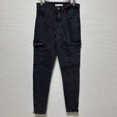 (^w^)b ZARA ザラ スキニーデニム デニム ジーンズ オールシーズン スキニーパンツ 裾ファスナー パッチワーク カジュアル ストリート 裾ジップ 切り替え カーゴ ズボン 細身 黒 ブラック スミクロ メンズ サイズ 30 OM11466HG