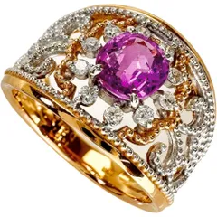 11.5号 ピンクサファイア 1.07ct ダイヤモンド 0.14ct リング・指輪 K18YGイエローゴールド 18金 /K18WGホワイトゴールド 18金 6.0g レディース 【中古】【真子質店】【NN】