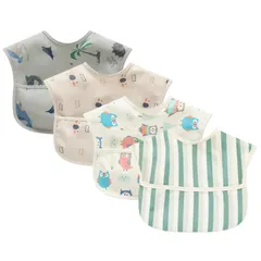 【在庫処分】速乾 4枚セット 赤ちゃん 洗濯機で洗える 防水よだれかけ 名前を書ける 保育園- 立体 【保育士推奨】 3D エプロン 保育園用 離乳食 男の子 ベビー お食事用エプロン 女の子 [スリーマッシュルーム]