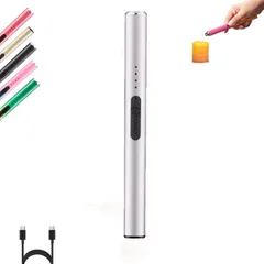 【新着商品】充電式 火が出ない プラズマアークライタ 【32g 超軽量】持ち運び便利、誤操作防止スイッチ、電量表示 電子ライター 防風 ライターType-C USB/キャンプ/アウトドア/キャンドル/線香 ライター (シルバー)