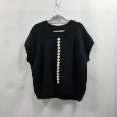 0144 ハンドメイド ニット ベスト ベスト ブラック アイボリー