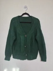 映像あり) ダークグリーン ケーブル編み カーディガン フリーサイズ