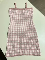 ピンク チェック ニット ONE PIECE