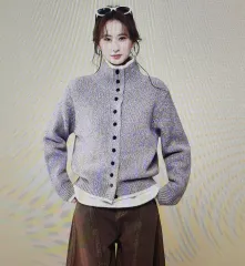 (海外配送) タートルネック バイカラー ニット カーディガン セーター