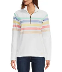 エルエルビーン レディース アウター コート ハーフジップ モックネック ジャケット LLBean Peaks Island Mock Neck Quarter Zip Raglan Long Sleeve Jacket White Multi Stripe