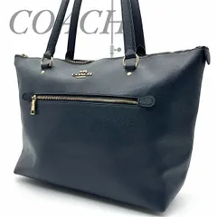 【B4990】 【訳あり】 COACH コーチ トートバッグ 大容量 A4可 ネイビー ファスナーポケット オールレザー 金ロゴ レディース 肩掛け