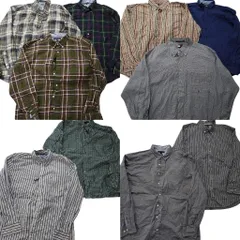 古着卸 まとめ売り トミーヒルフィガー 長袖シャツ 10枚セット (メンズ XL /2XL ) フラッグタグ ボタンダウン ストライプ 中古 古着 NE0591