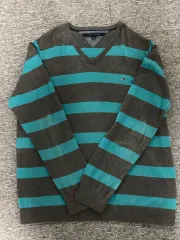 トミーヒルフィガー Vネック ストライプ ニット XL