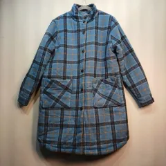ブルー CHECK キルティング Long コート 100 サイズ 冬 61023