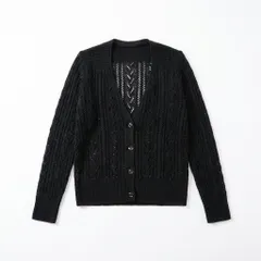[D-1] 透かし編み ニットカーディガン 黒 長袖