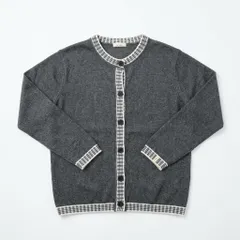 美品 グレー デザインカーディガン Vネックトリム[D-1]