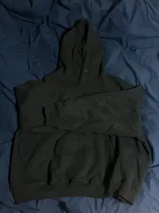 Uネック ボタン 起毛 フードTシャツ カーキ ブラック m