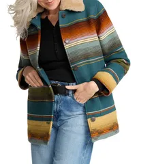 ペンドルトン レディース アウター コート ウール Pendleton Brownsville Striped Wool Detachable Shearling Point Collar Longのサムネイル