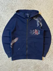 レディース L レア) 00's ポロ ラルフローレン イーグル フーディー ジップアップ ネイビー