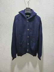 M) ザラ フード パール ニット カーディガン ネイビー 9598 401 リラックスフィット