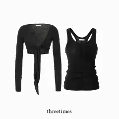 スリータイムズ Tencel tie cardigan&slim tank top