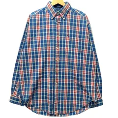 90年代 Tommy Hilfiger トミーヒルフィガー チェック柄 長袖 ボタンダウンシャツ メンズM 古着 100%コットン 青 赤 白 マルチカラー ヴィンテージ【長袖シャツ】/ MS167
