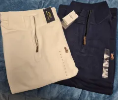 ポロラルフローレン ハーフジップアップ XL 白/ネイビー