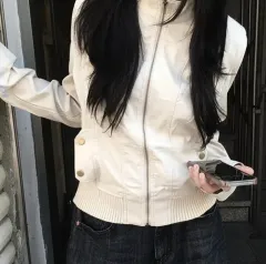 セミクロップド リブニット ジップアップ ジャケット 長袖アウター