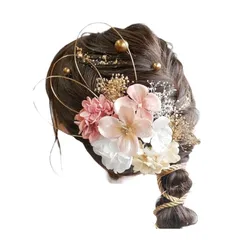 [Lomeri] ロメリ【6色展開】水引アレンジの髪飾り ドライフラワー 成人式 卒業式 結婚式 袴 A211 (ピンク) 0