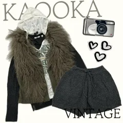 日本 ヴィンテージ Y2K SHOOTING STAR ヒップホップ ファー ニット レイヤード フーディー ショートパンツ コーディネートセット