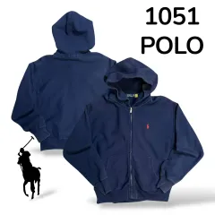ポロ ネイビー レッドロゴ フード ジップアップ L