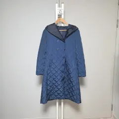 キルティング フード ロング コート ネイビー