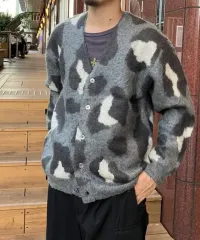 ビームス グレー モヘア シャギー レオパード カーディガン L