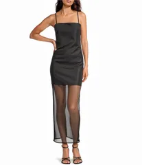 ジャンビニ レディース トップス ワンピース ミディワンピース ミディ ノースリーブ Gianni Bini Tara Organza Square Neck Sleeveless Drop Waist Midi Dress Black ブラック