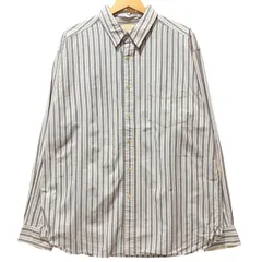 Eddie Bauer エディーバウアー ストライプ柄 長袖 コットンシャツ メンズL 古着 ボタンダウンシャツ 100%コットン マルチストライプ ベージュ グレー ホワイト【長袖シャツ】/ MS170