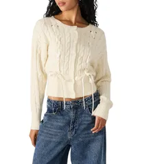 スティーブ マデン レディース アウター ニット・セーター クルーネック カーディガン Steve Madden Saidee Crew Neck Long Sleeve Pointelle Cable Knit Cardigan Cream クリーム