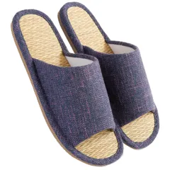 [mianshe] スリッパ い草 ルームシューズ 春夏 室内 リネン 亜麻 男女兼用 涼しい 滑り止め むれない 室内はき 軽量 前開き 無地 井草 ブルーパープル XL