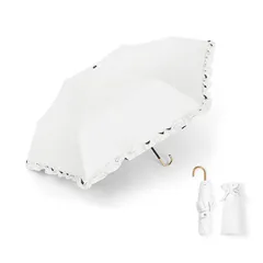 折りたたみ傘 超軽量 174g-210g 日傘 【UVカット・晴雨兼用・ 遮光遮熱 】日焼け防止 熱中症対策 梅雨対策 紫外線遮断 レディース かわいい 超撥水 耐風 小型 コンパクト 携帯便利(02フリル-ホワイト)