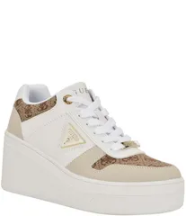 ゲス レディース シューズ スニーカー プラットフォーム プリント ロゴ Guess Rozinn Wedge Logo Print Platform Wedge Sneakers White Logo Multi ホワイト