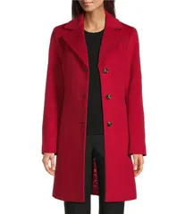 ダナキャラン レディース アウター コート ウール Donna Karan Wool Cashmere Blend Notch Collar Button Front Reefer Coat Redのサムネイル