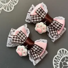 肉球♡ギンガムミニリボン  茶ピンク　ヘアクリップ  量産型　地雷　ゴスロリ　天使界隈　サブカル