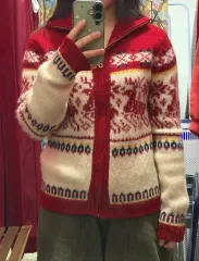 ウール100% ノルディック ニット ジップアップ s ウール100%