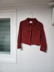 ZARA ザラ レッド ツイード クロップド ジャケット